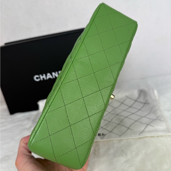 Chanel Green Caviar Small Classic Flap with Gold Hardware  Brand New - Picture 6 of 14